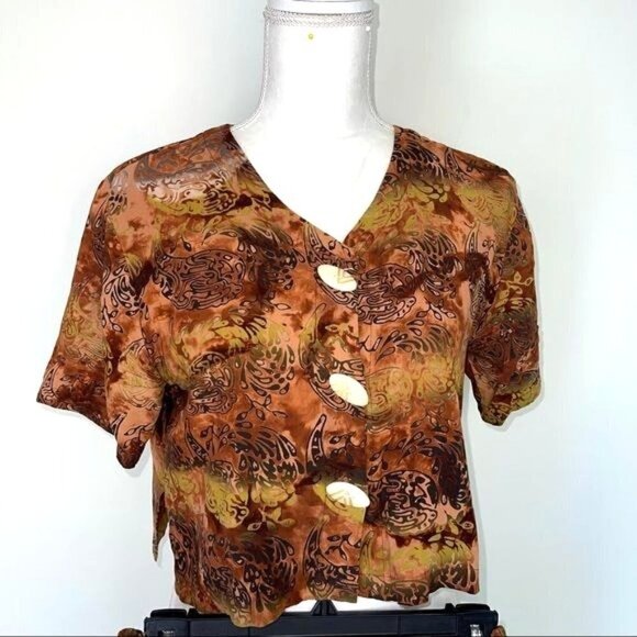 Tanami Pant Top Set Womens Size Medium M Vintage Rayon Patterned Brown Black - Picture 3 of 12